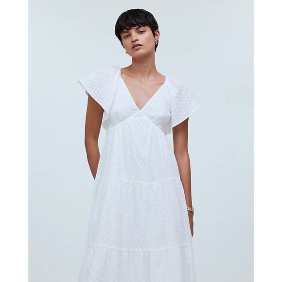 Madewell Tie Back Flutter Sleeve Tiered Midi Dress White Cottagecore US 00 NWT - Picture 2 of 16